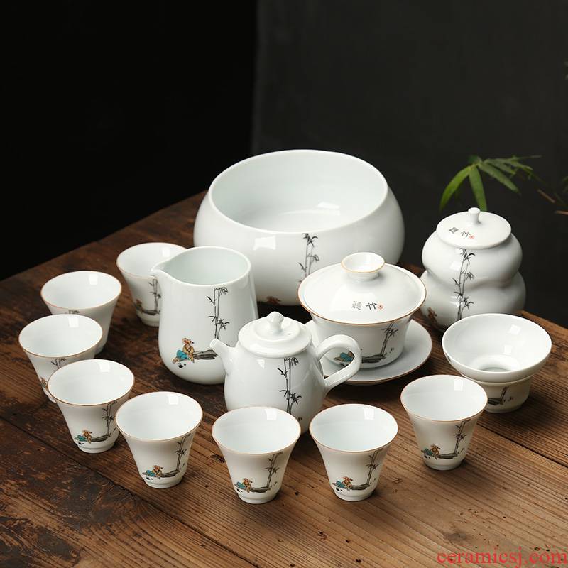 Zhuo royal kung fu tea set dehua white porcelain tea art ceramic teapot cup China office of a complete set of