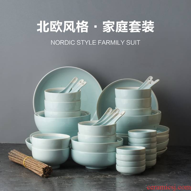 Nordic INS dishes suit 56 head contracted household ceramic bowl dish 10 combination Japanese - style tableware bowls