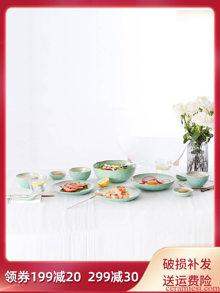 Green lotus yuquan 】 【 contracted tableware suit European home dishes Chinese dishes ceramics tableware