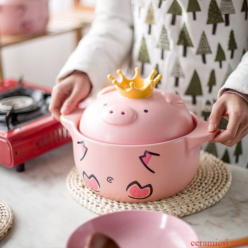 Hey pig casserole creative ceramic casserole express cartoon pink pig casserole ears casserole household gas flame