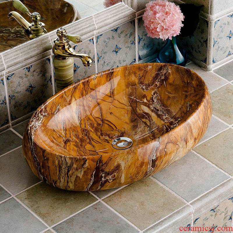 Stage basin oval ceramic imitation marble European household bathroom toilet the pool that wash a face basin, art basin