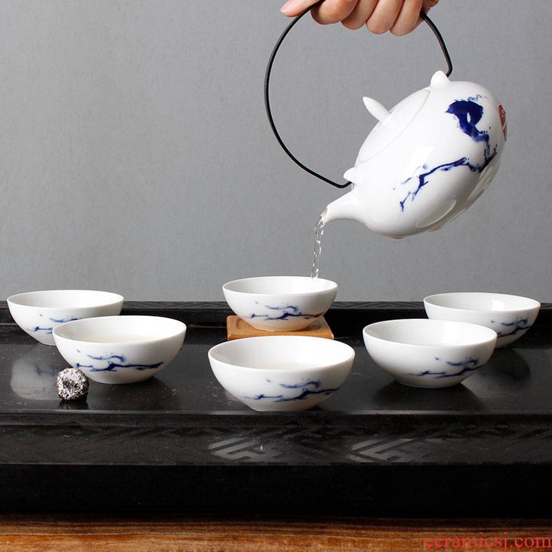 China red porcelain up clouds, side the kung fu tea set liling hand - made teapot teacup under glaze color porcelain gifts