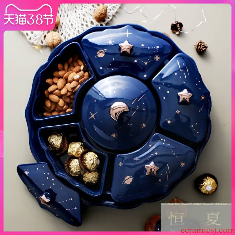 Ou compote snack plate creative I sitting room ceramic dry fruit tray household means the nut rotating candy box