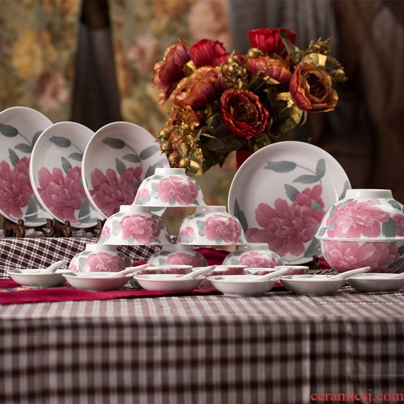 China red porcelain up amusement 30 tableware under the liling glaze color hand - made white bowls plates gifts sets