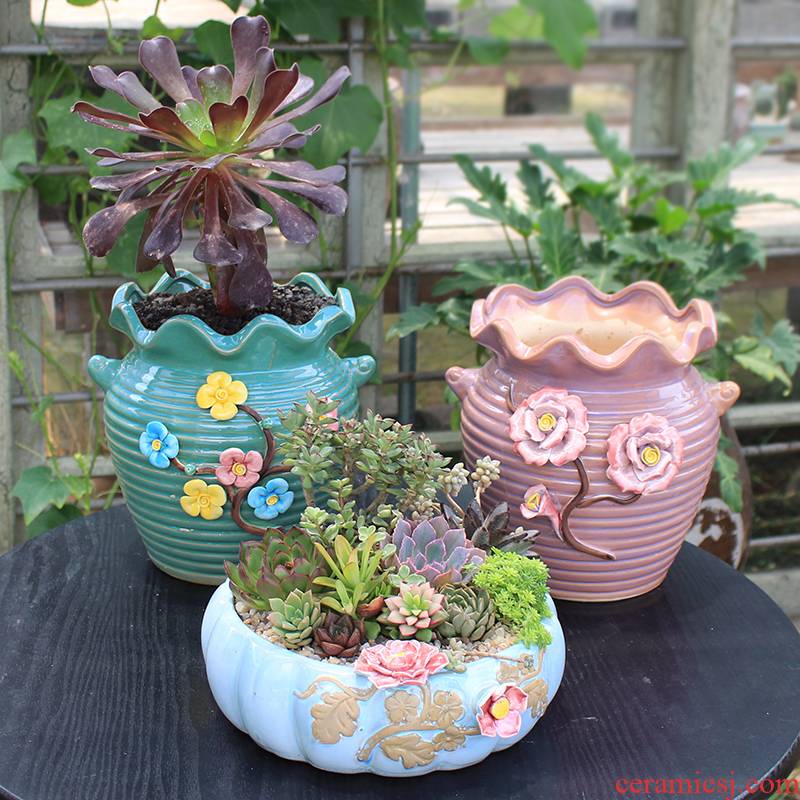 Large - diameter fleshy flowerpot ceramic sale money plant to sell household contracted creative zhuang zi mage platter extra Large