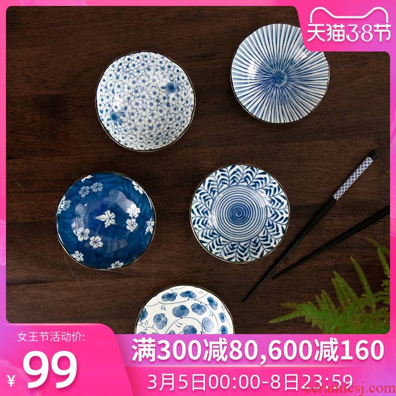 Meinung burn flavour dish imported from Japan snacks Japanese ancient dyed blue paint household ceramic disc sauce dish of sauce dish suits for