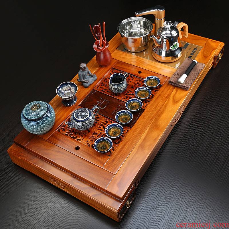 A complete set of kung fu tea set up ceramic tea set automatic four unity hua limu tea tray was suit household electric heating furnace