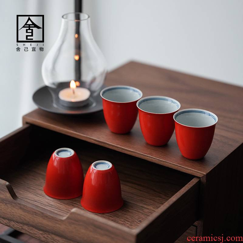 Coral red jingdezhen ceramic sample tea cup cup kung fu masters cup small cups cups single cup of tea poly real incense cup