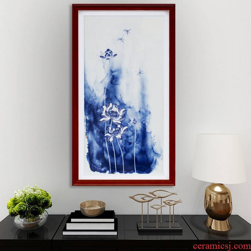 Modern home sitting room hangs a picture of jingdezhen blue and white porcelain plate painting lotus sitting room adornment bedroom wall mural furnishing articles