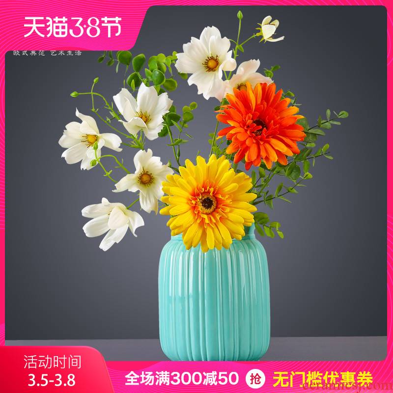 European simplicity vase creative fashion place blue ceramic white dried flowers floral sitting room home decoration