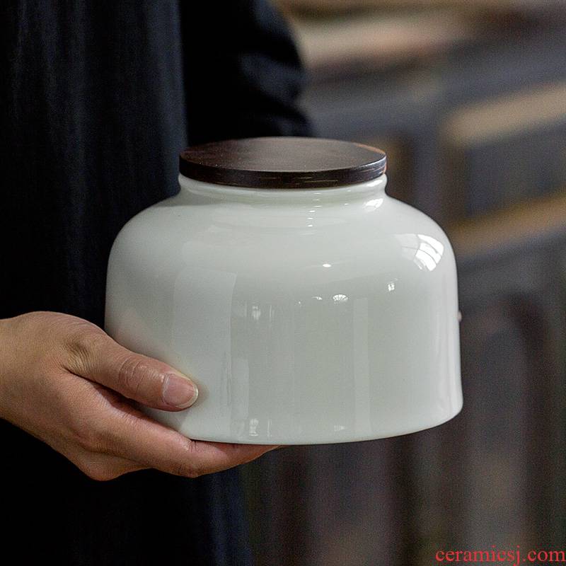 Jun ware dehua white porcelain with ebony caddy fixings cover tin foil seal tank creative ceramic tea storage tank