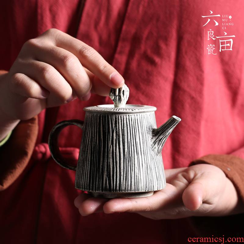 Japanese archaize ceramic teapot contracted household single pot of tea kettle kung fu tea tea ware restoring ancient ways pure manual