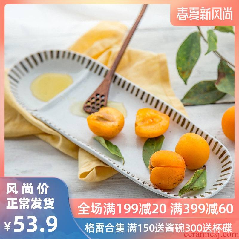 Lototo art nursery Japanese ceramics tableware home steamed fish plate long plate ideas sauce dish plate of two plates