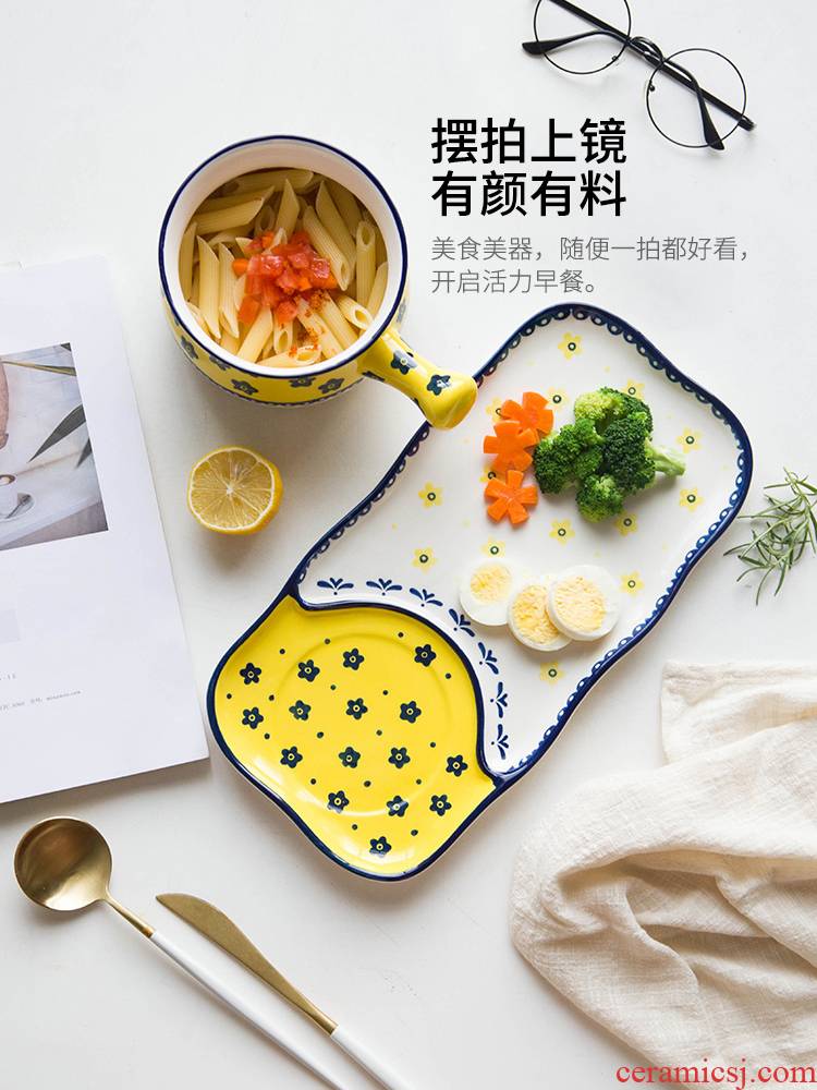 Modern housewives one, the original ceramic tableware suit Japanese children eat breakfast dish plate household breakfast tray