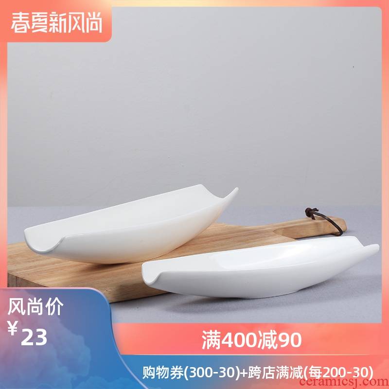 Pure white ceramic hotel tableware creative Japanese boat contracted strip stock dish plate strip plate plate