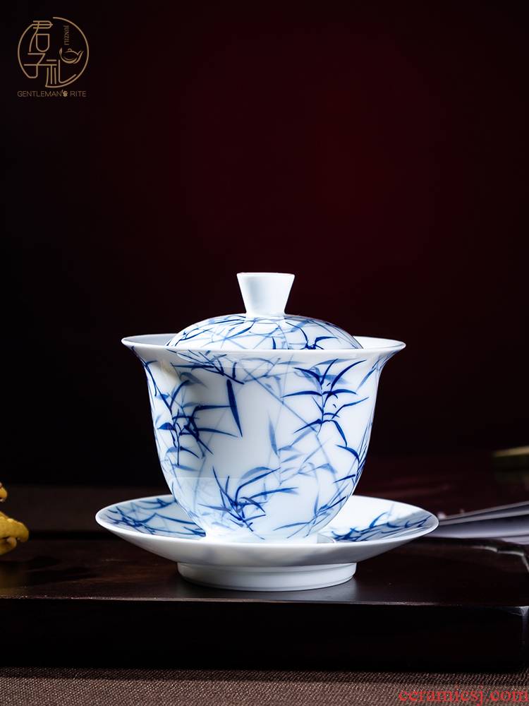 Gentleman 's gift of jingdezhen ceramics kung fu tea set only three bowls of hand - made tureen manually make tea bowl cups to tea cups