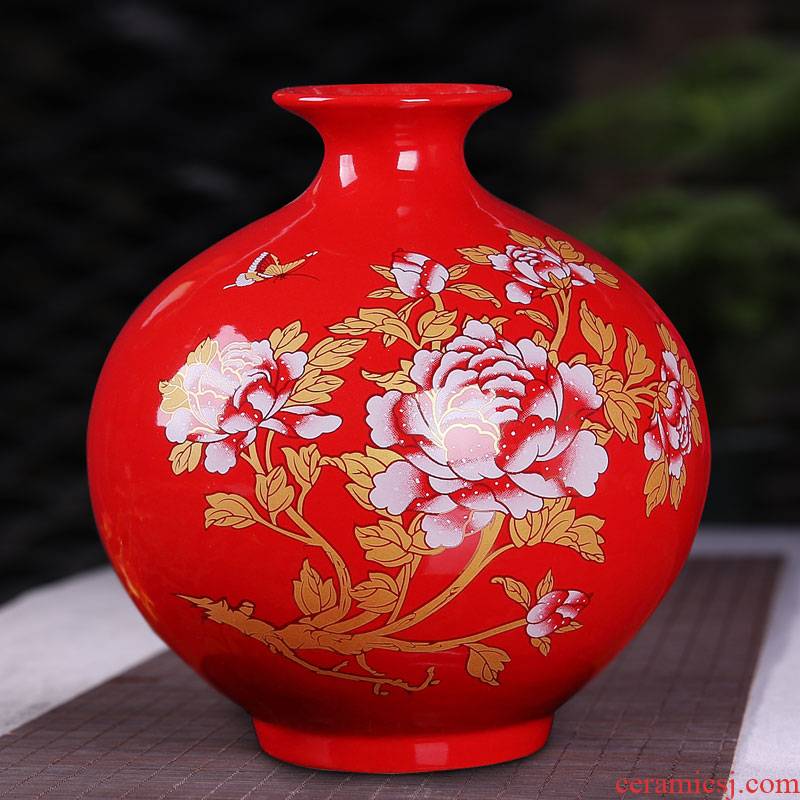 In landscape water garden of jingdezhen ceramics China red peony pomegranate vase household adornment new home furnishing articles