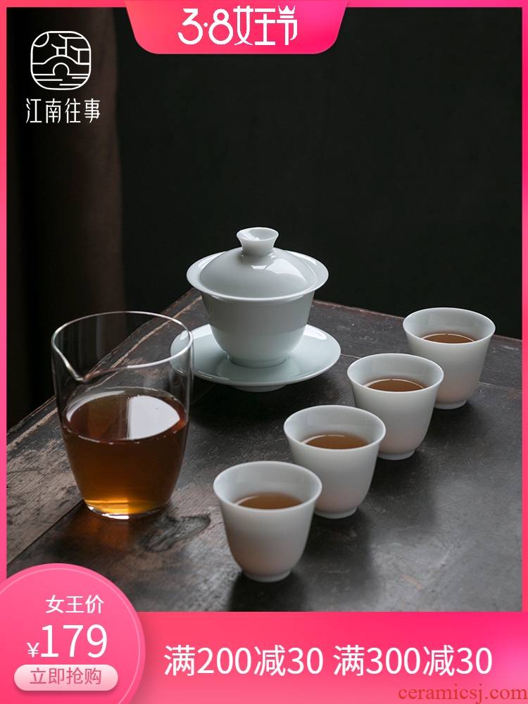 Jiangnan past white porcelain tureen kung fu tea set at the beginning of ceramic tea set tea cups household contracted and I tea