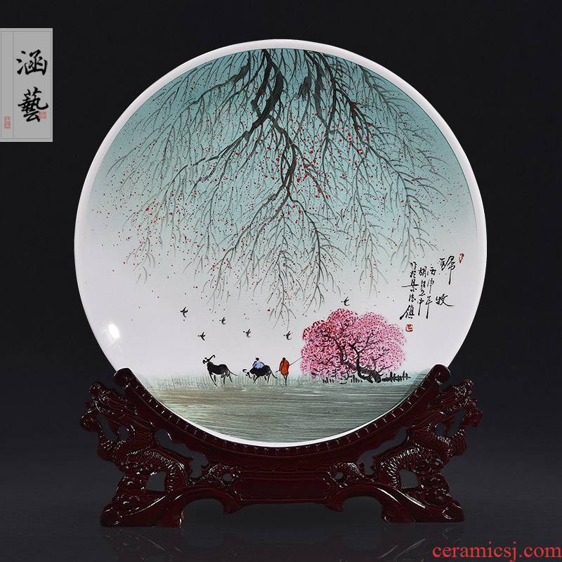 Jingdezhen ceramics hand - made decorative plate of the new Chinese style decorates porch sitting room adornment handicraft TV ark, furnishing articles