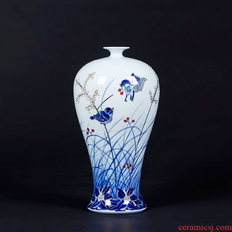 Jingdezhen ceramics by hand the see colour blue and white porcelain vase Chinese style living room rich ancient frame furnishing articles home decoration