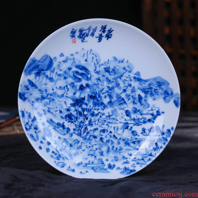 Offered home - cooked Tang Shengyao checking ceramic decoration plate furnishing articles in jingdezhen porcelain plate hand made blue and white porcelain art