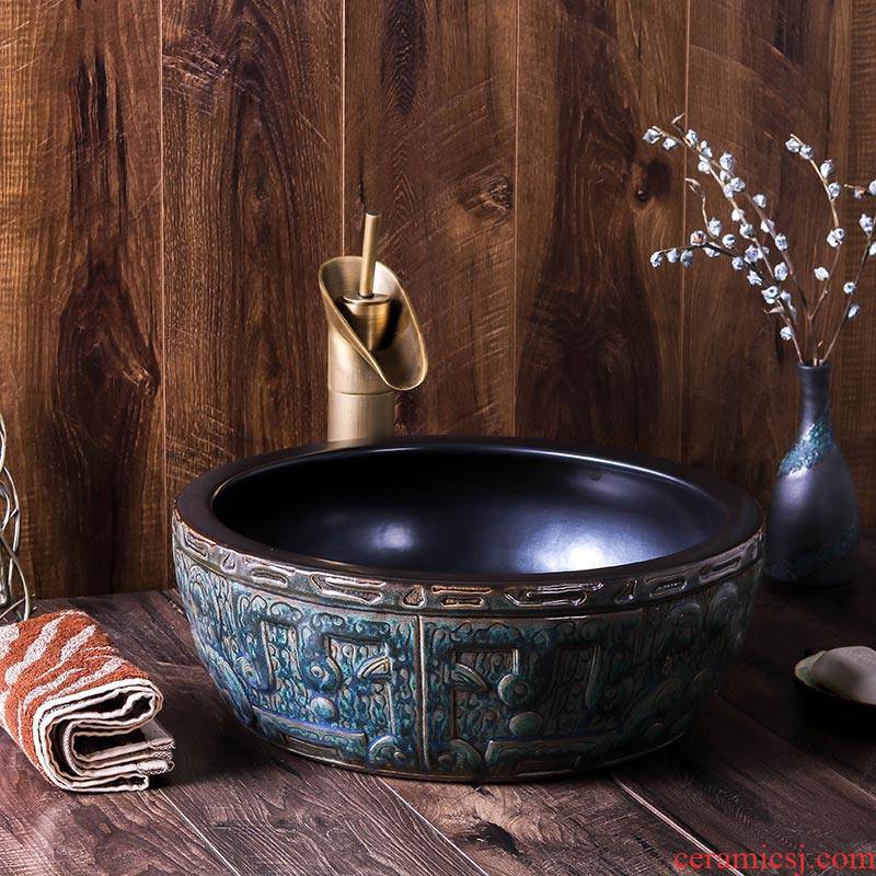 Jingdezhen ceramic circular Chinese character art hotel toilet lavabo bronze plate washing a face basin basin that wash a face