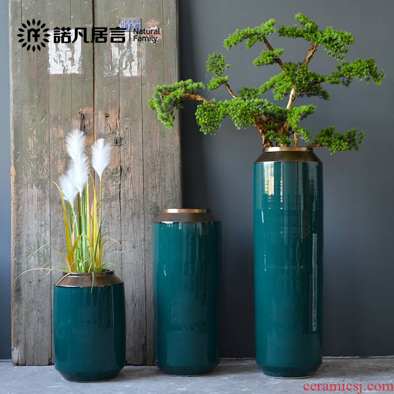 Jingdezhen ceramic vase landing sitting room dry flower arranging furnishing articles blackish green, Nordic I and contracted large flower pot suits for