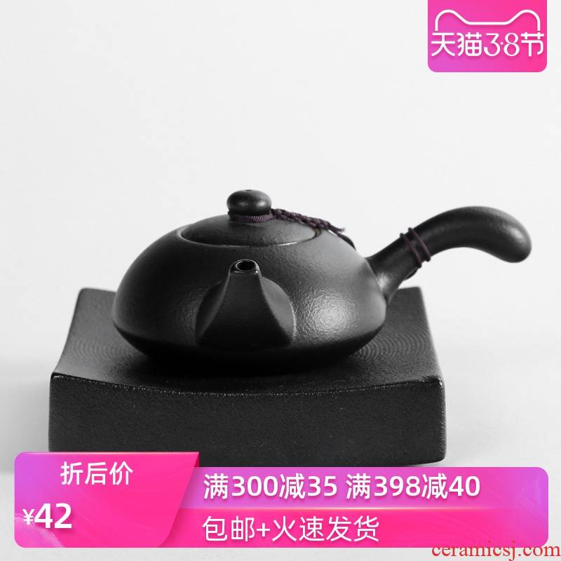 Poly real (sheng coarse pottery lateral put the pot of tea is archaize Japanese black pottery clay kung fu tea set ceramic lid to use in Taiwan