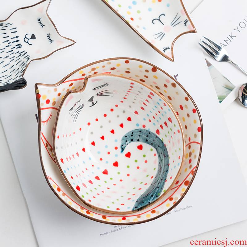 Creative cartoon tableware of interesting cat animal ceramic dishes and lovely children breakfast tray was dessert fruit plate