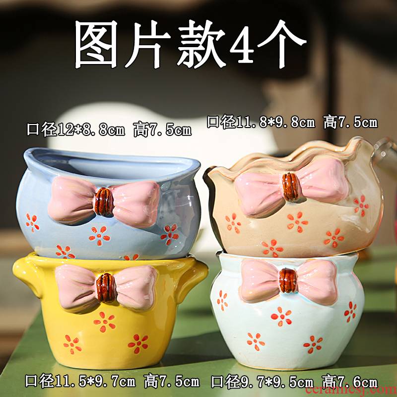 Cartoon flowerpot ceramic flower POTS, fleshy package mail special offer a clearance girl heart flower pot bowknot creative small potted the plants