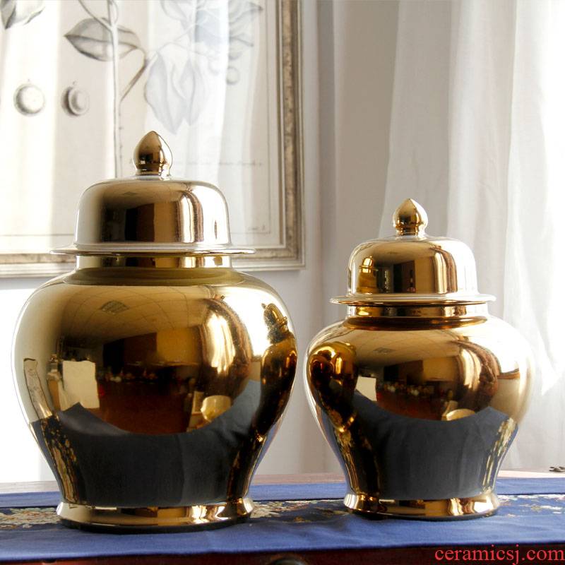 Jingdezhen porcelain vases, POTS manual gold - plated pot - bellied storage tank sitting room home decoration flower arranging furnishing articles