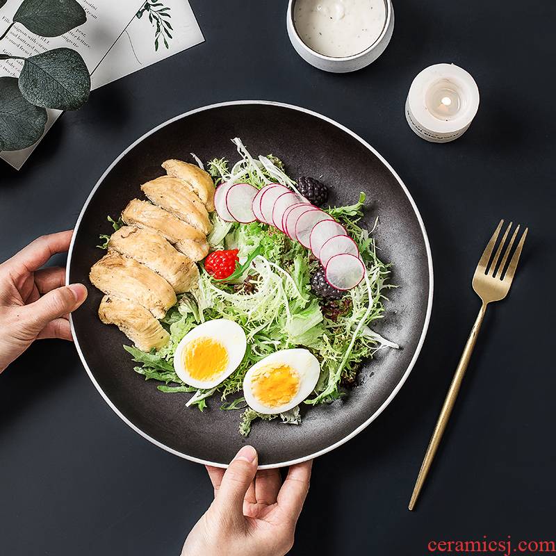 INS web celebrity Nordic ceramic breakfast tray was suit Japanese household creative steak salad plate western - style food plate tableware