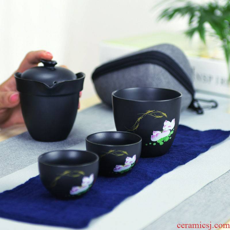 Portable a pot of two glass ceramic travel office car easy package small ceramic cups kung fu tea set