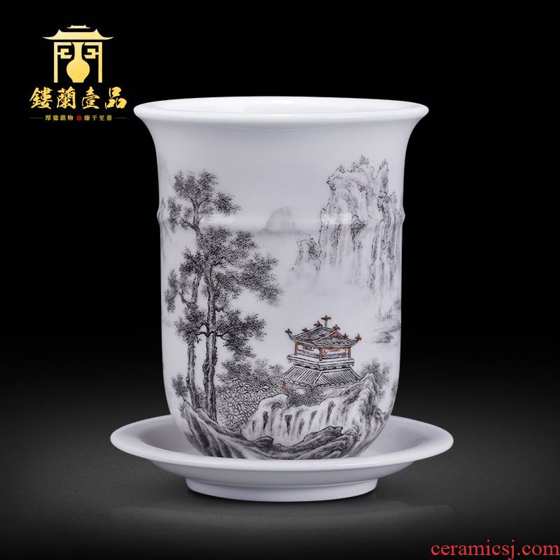 Jingdezhen ceramics all hand - made color ink landscape decoration collection flowerpot play elegant Chinese style household gift porcelain furnishing articles