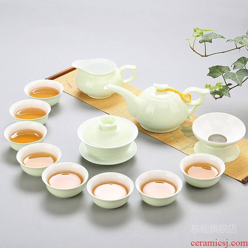Longquan celadon kung fu tea tea set a complete set of preserve one 's health of household ceramics ceramic gifts cups lid bowl