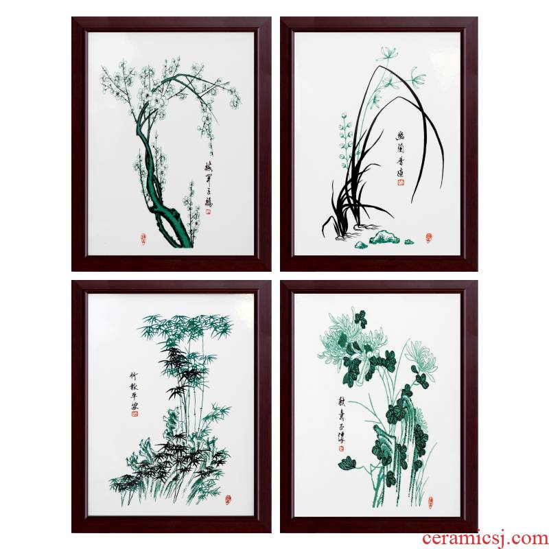 Jingdezhen porcelain plate painting by patterns home sitting room adornment picture four screen to hang a picture to study mural corridor of calligraphy and painting