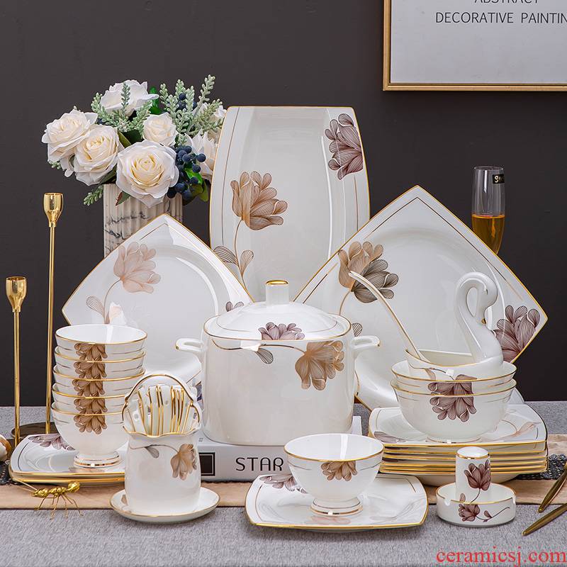 Dishes suit household jingdezhen porcelain ipads European - style kitchen tableware suit Dishes combine marriage housewarming gift