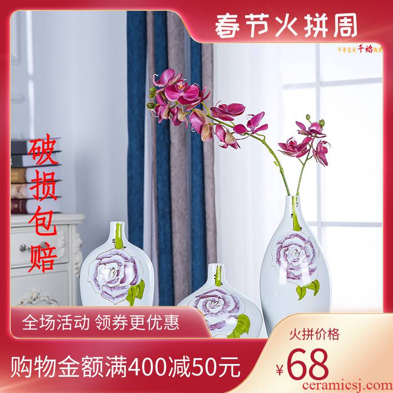 Jingdezhen ceramics hand - made desktop vase peony modern Chinese style is contracted sitting room decoration fashion furnishing articles study
