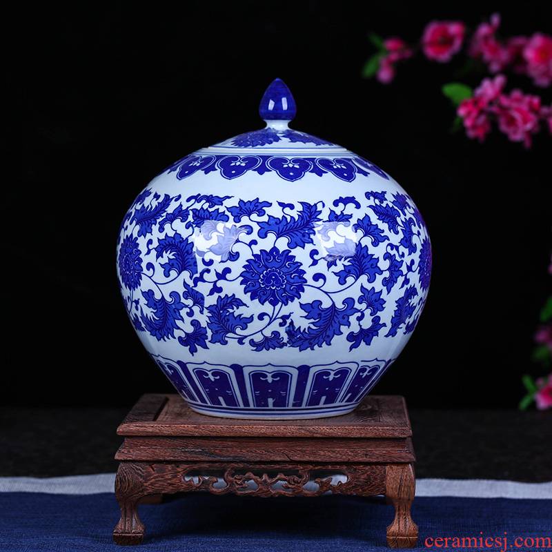 Jingdezhen ceramic tea pot large blue and white porcelain tea cylinder full manual sealing up POTS moistureproof tea set