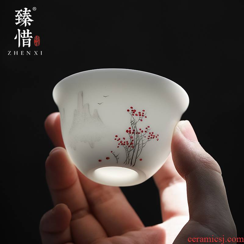 Become precious little hand - made with water up to the mountain jade suet white porcelain cup teapot hat to a cup of tea tea masters cup