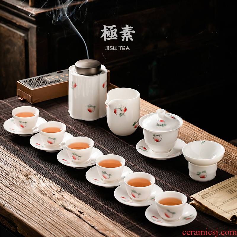 Pole element | jade porcelain kung fu tea sets the teapot tea tea cup of a complete set of Chinese style household living room office
