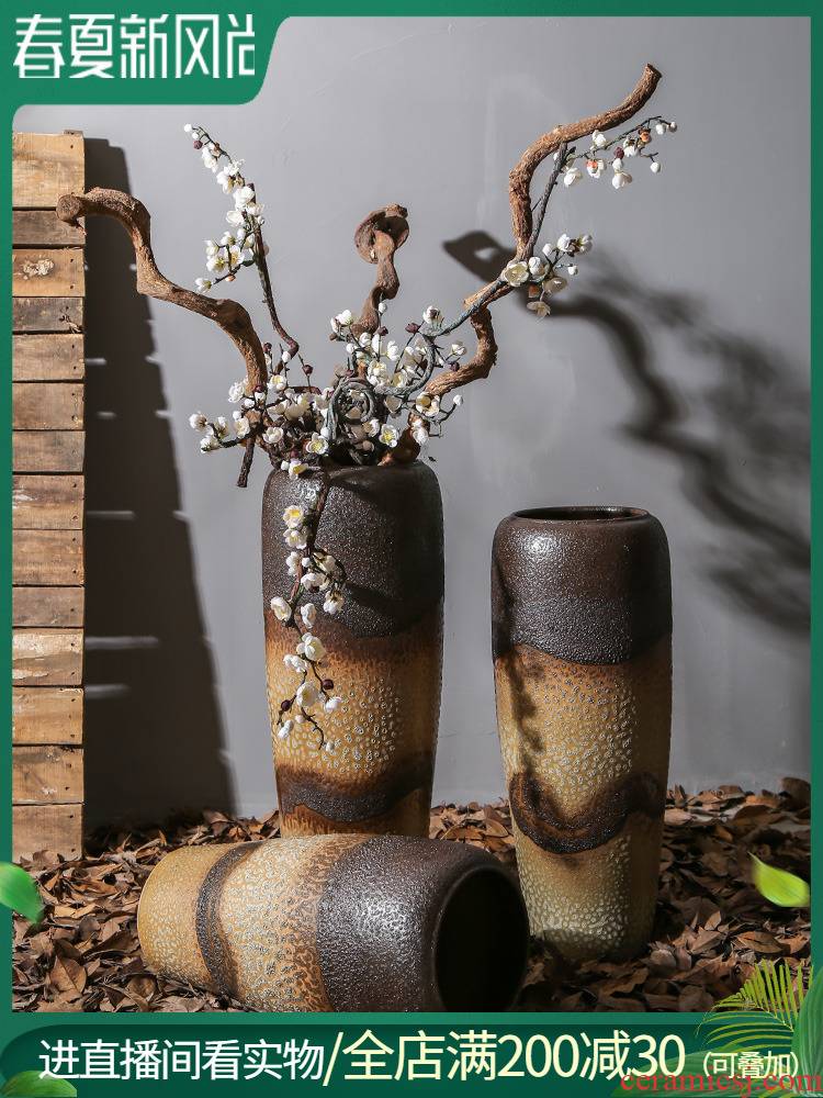 Jingdezhen creative large coarse pottery vase sitting room, dining - room ground ceramic furnishing articles Chinese flower arranging dried flower decorations