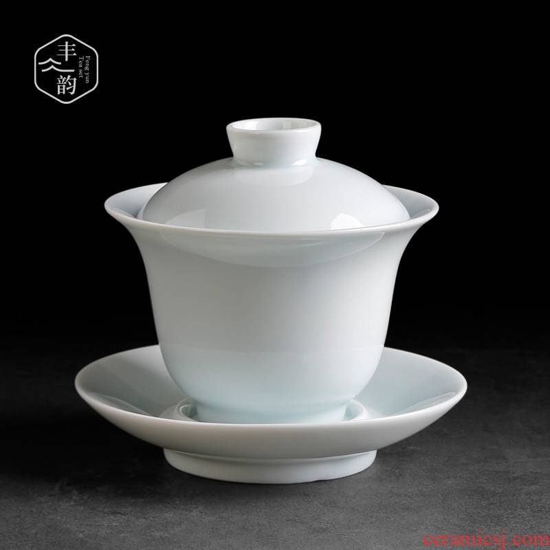 Celadon tureen tea only three large ceramic kung fu tea cup single household thin body worship the bowl cover cup by hand