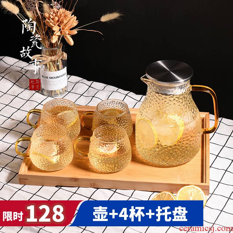 Cold ceramic story glass kettle domestic high - temperature explosion - proof a glass pot of Nordic creative cool suit kettle