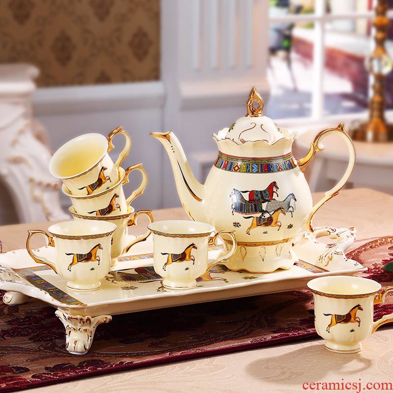 European style afternoon tea set suit small key-2 luxury home with tray was red cup teapot ceramic English coffee cup set