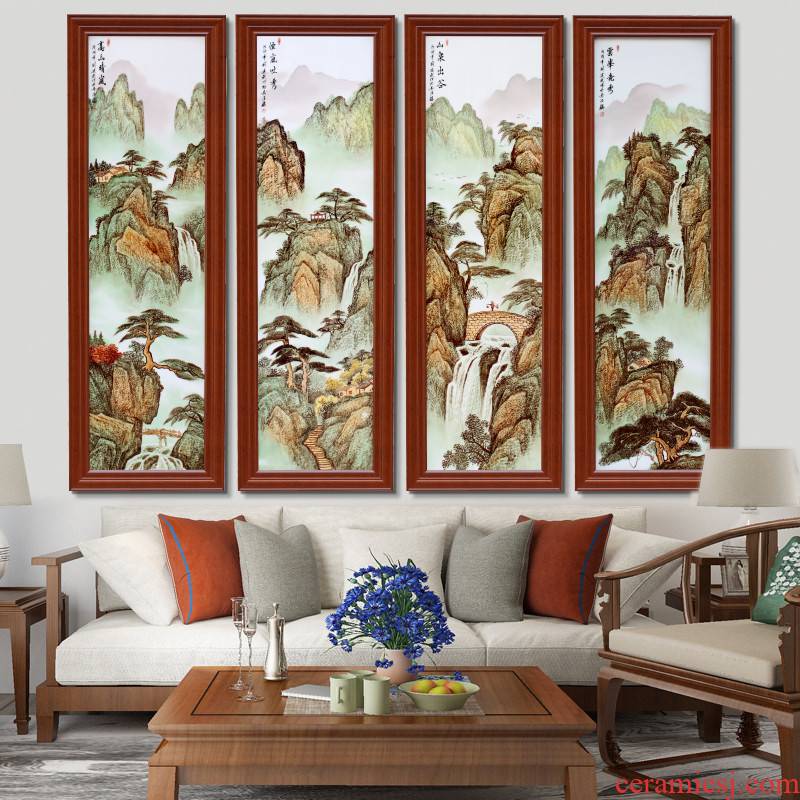 Jingdezhen hand - made famille rose porcelain plate painter in sitting room adornment four screen study office setting wall hang a picture