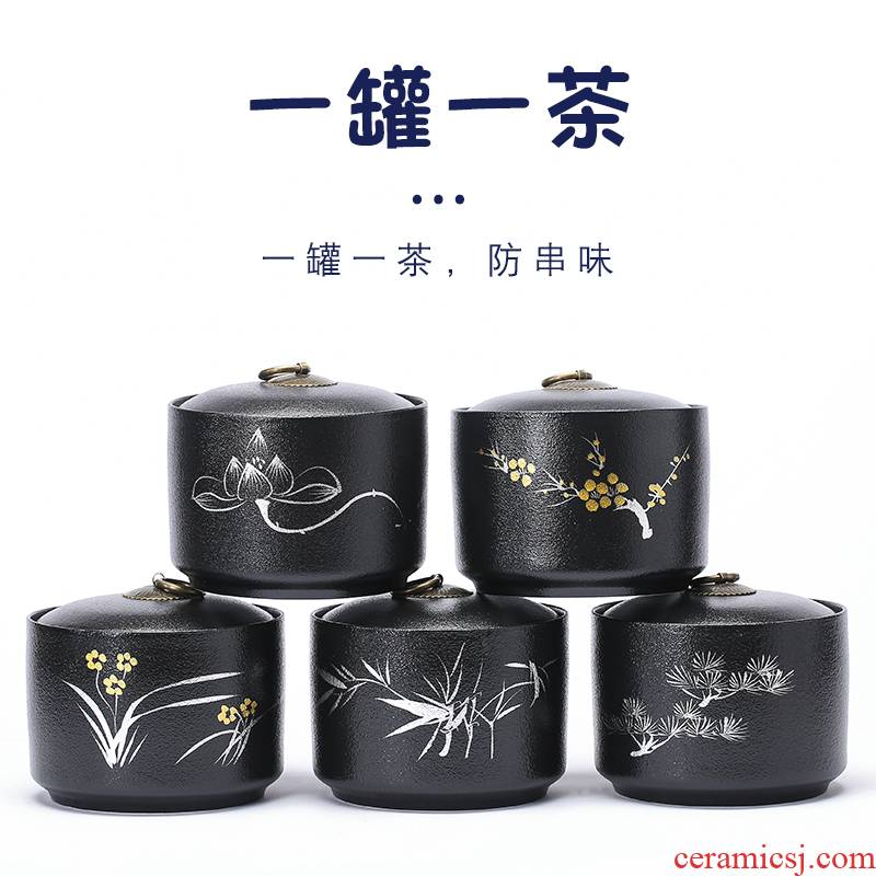 Black pottery tea pot seal storage POTS sealed as cans ceramic creative household moistureproof tea boxes, gift custom