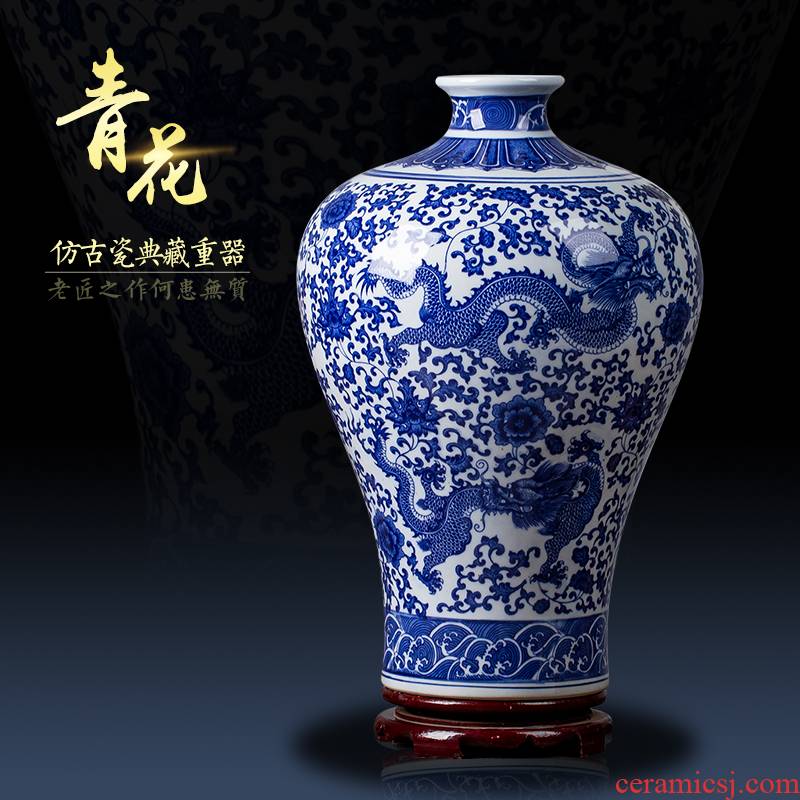 Jingdezhen ceramic vases, antique yuan blue and white vase dragon mei bottles of the sitting room porch furnishing articles furnishing articles and TV cabinet