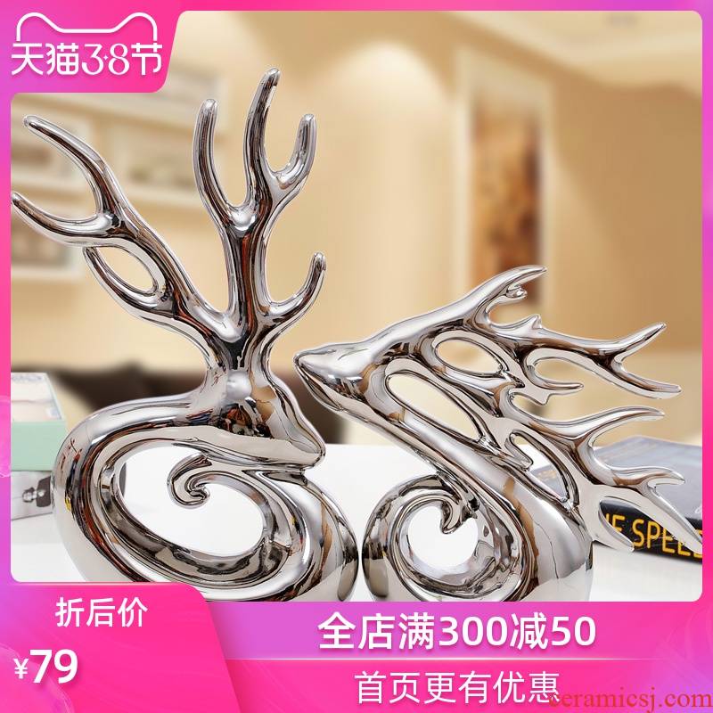 Modern Chinese ceramic handicraft living room TV cabinet ornament wedding gifts creative furnishing articles for antlers lovers