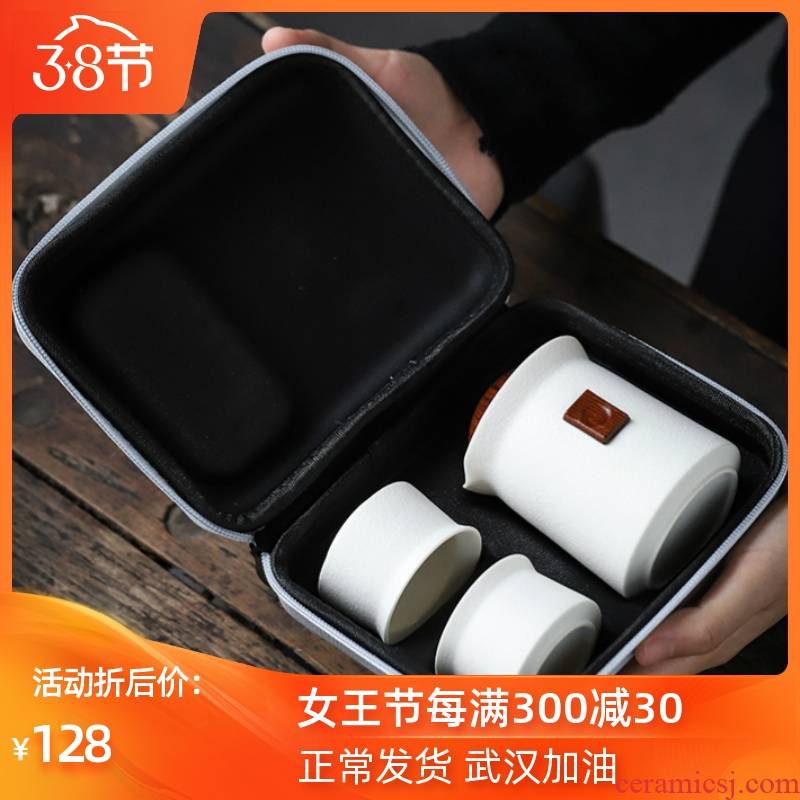 Ya xin company hall to crack a pot of three white porcelain portable travel kung fu tea set contracted teapot